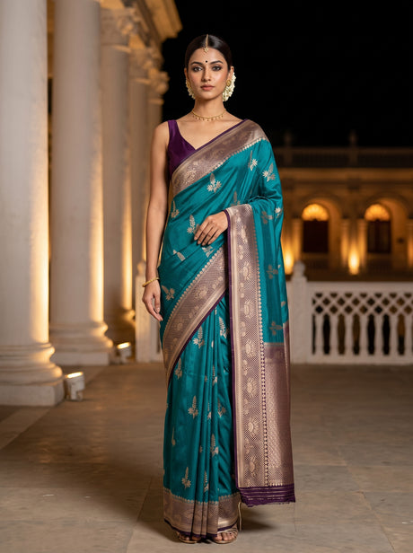 MIMOSA Sapphire Saree Saree — front view on mannequin