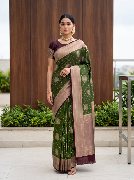 MIMOSA Olive Saree Saree — front view on mannequin