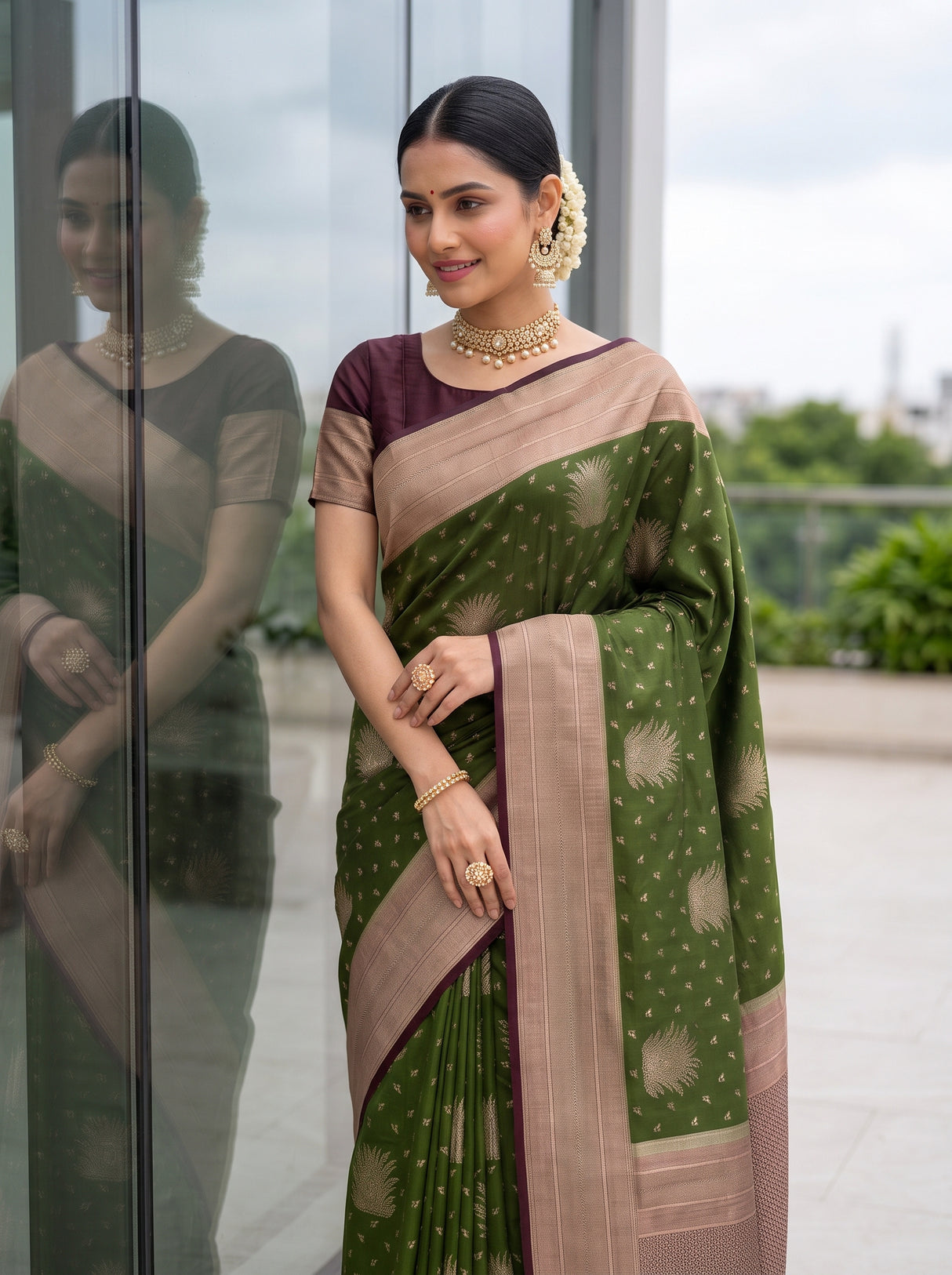 MIMOSA Olive Saree Saree — pose 10 styling detail