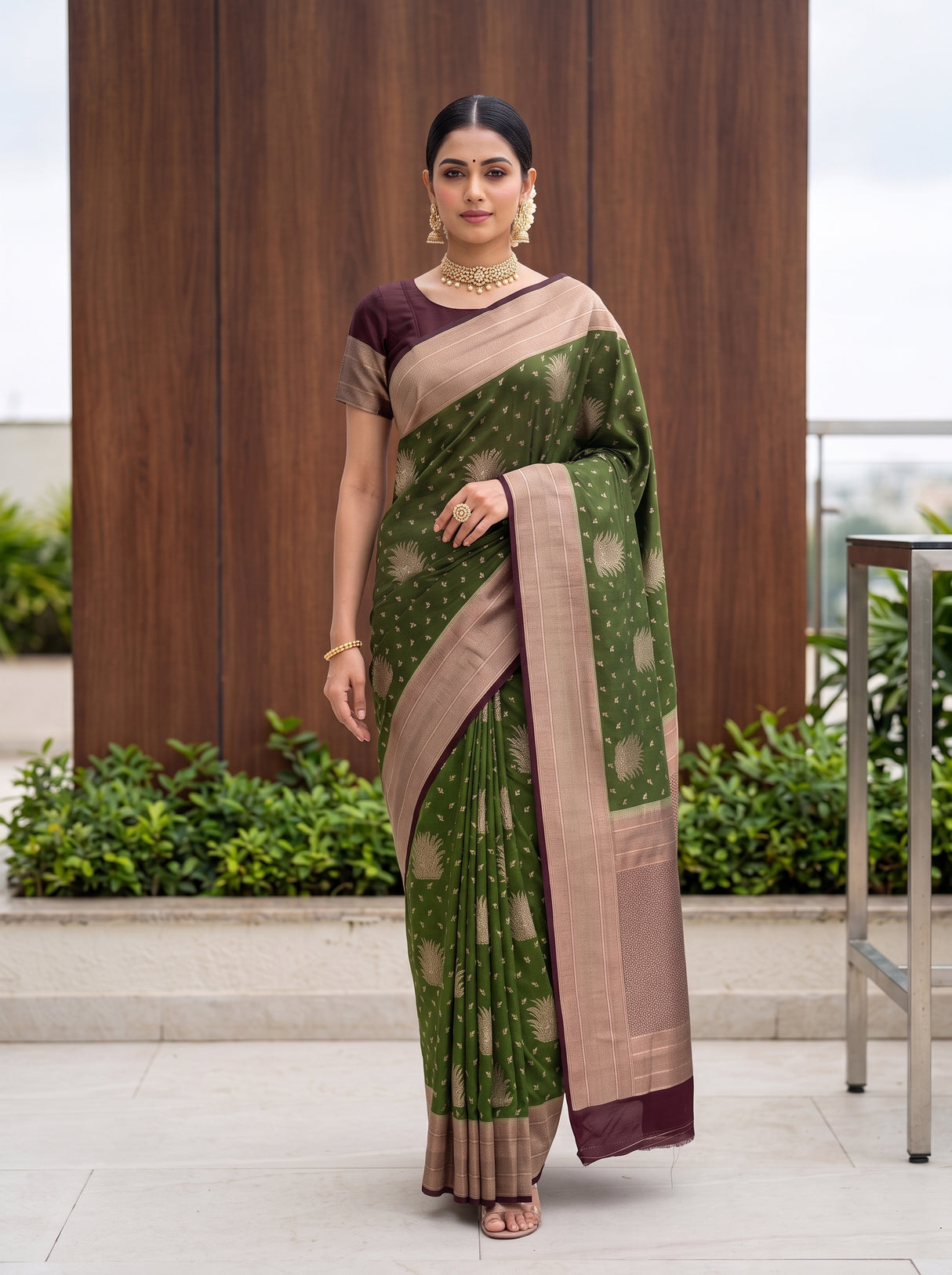 MIMOSA Olive Saree Saree — pose 6 styling detail