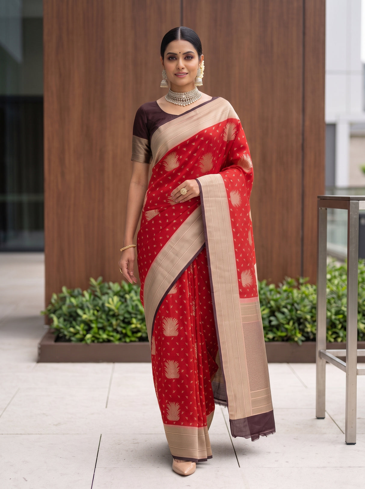 MIMOSA Red Saree Saree — pose 6 styling detail