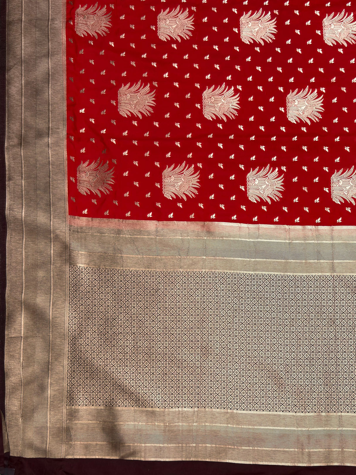 MIMOSA Red Saree Saree — pallu and zari work detail