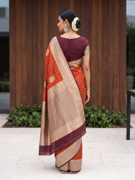 MIMOSA Rust Saree Saree — pose 2 styling detail
