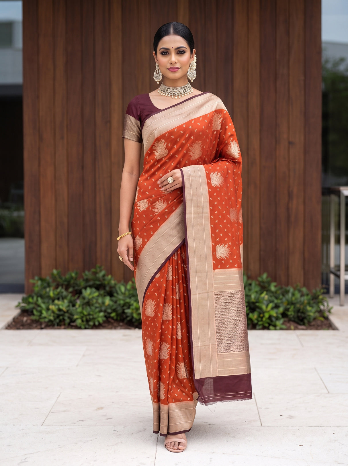 MIMOSA Rust Saree Saree — pose 6 styling detail