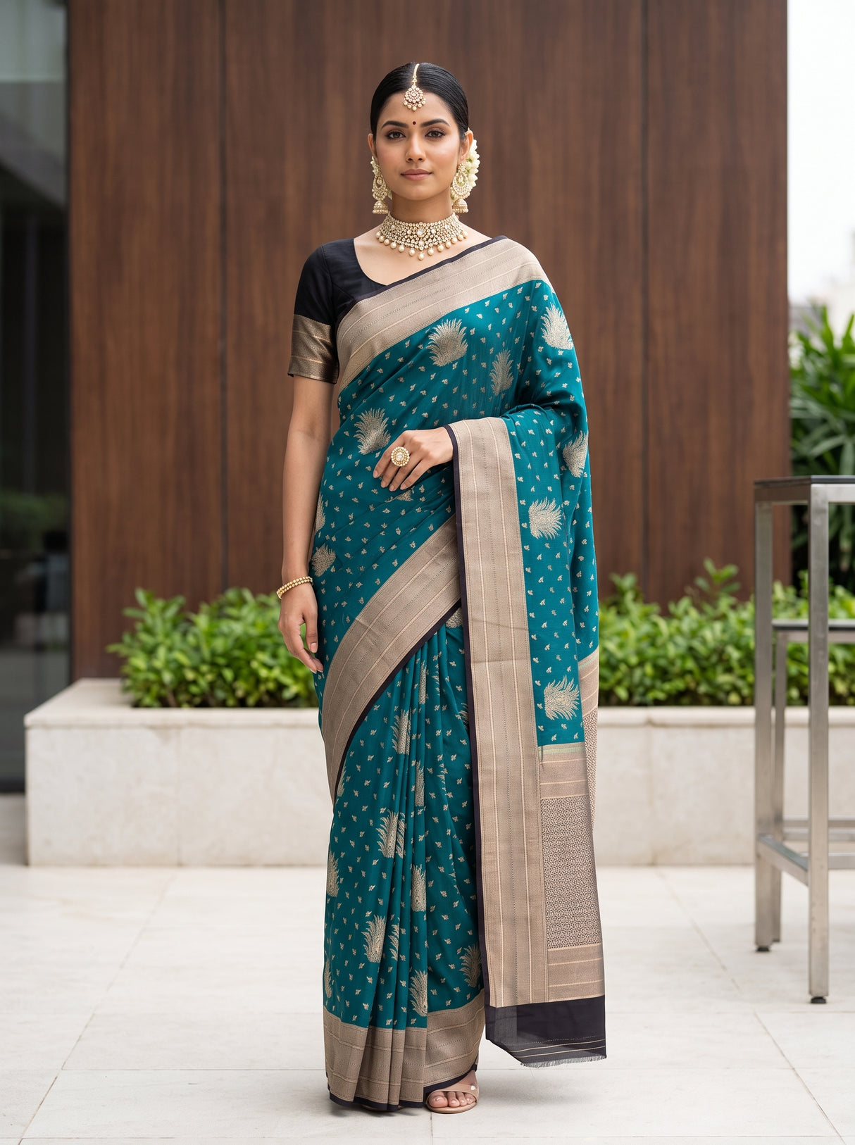 MIMOSA Sapphire Saree Saree — front view on mannequin