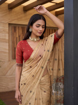 MIMOSA Chiku Banarasi Linen Saree — pose 10 styling detail