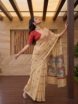 MIMOSA Chiku Banarasi Linen Saree — pose 5 styling detail