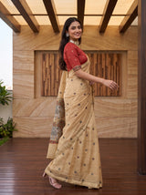 MIMOSA Chiku Banarasi Linen Saree — pose 9 styling detail