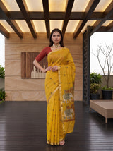 MIMOSA Gold Banarasi Linen Saree — pose 4 styling detail