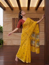 MIMOSA Gold Banarasi Linen Saree — pose 5 styling detail