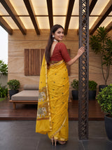 MIMOSA Gold Banarasi Linen Saree — pose 7 styling detail