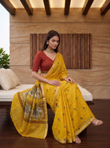 MIMOSA Gold Banarasi Linen Saree — pose 8 styling detail