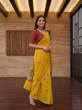 MIMOSA Gold Banarasi Linen Saree — pose 9 styling detail
