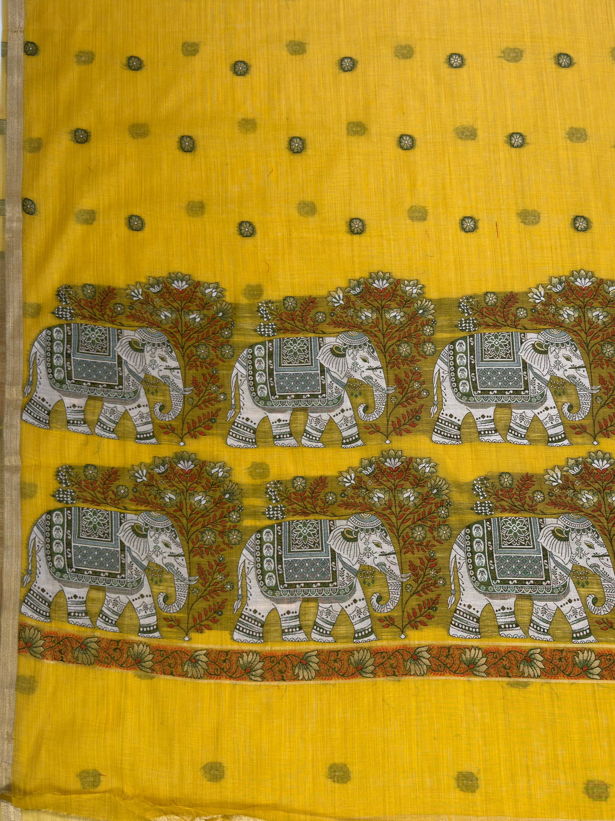 MIMOSA Gold Banarasi Linen Saree — pallu and zari work detail