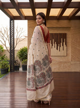 MIMOSA Half White Banarasi Linen Saree — pose 7 styling detail
