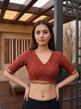 MIMOSA Half White Banarasi Linen Saree — blouse close-up