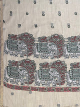 MIMOSA Half White Banarasi Linen Saree — pallu and zari work detail