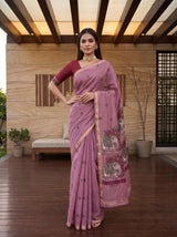 MIMOSA Pink Banarasi Linen Saree — pose 4 styling detail