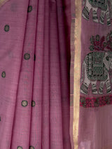 MIMOSA Pink Banarasi Linen Saree — fleets shot full lifestyle