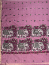 MIMOSA Pink Banarasi Linen Saree — pallu and zari work detail