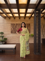 MIMOSA Pista Banarasi Linen Saree — pose 4 styling detail