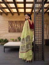MIMOSA Pista Banarasi Linen Saree — pose 7 styling detail