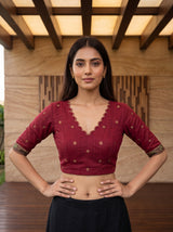 MIMOSA Pista Banarasi Linen Saree — blouse close-up