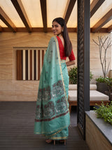 MIMOSA Rama Banarasi Linen Saree — pose 7 styling detail