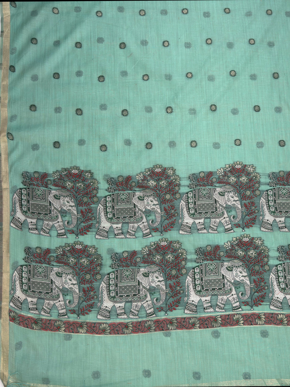 MIMOSA Rama Banarasi Linen Saree — pallu and zari work detail