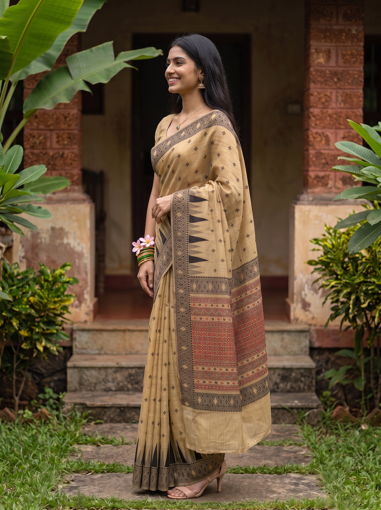MIMOSA Chiku Saree Saree — pose 3 styling detail