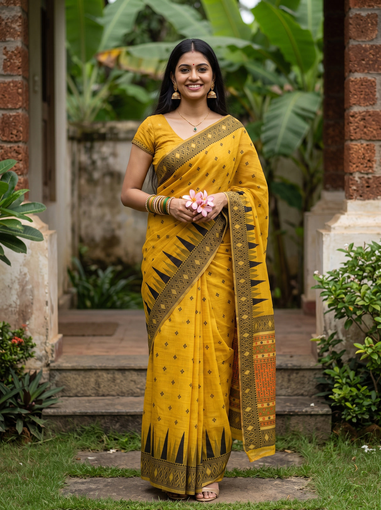 MIMOSA Gold Saree Saree — front view on mannequin