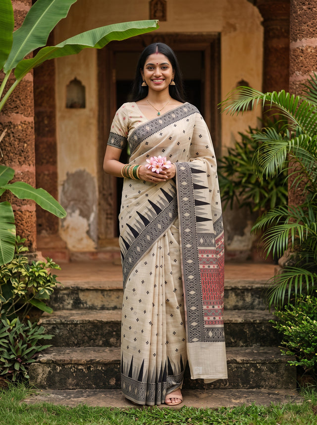 MIMOSA Half White Saree Saree — front view on mannequin