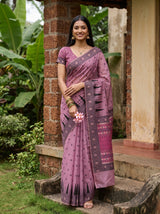 MIMOSA Pink Saree Saree — front view on mannequin