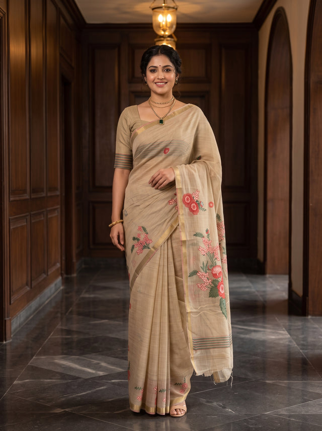MIMOSA Half White Saree Saree — front view on mannequin