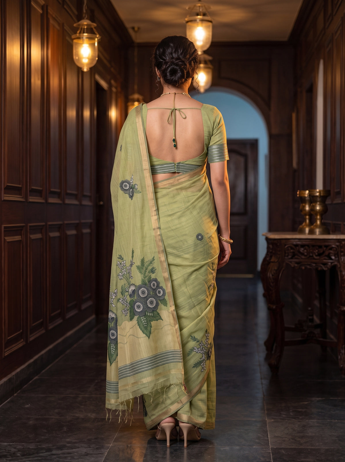 MIMOSA Pista Saree Saree — pose 2 styling detail