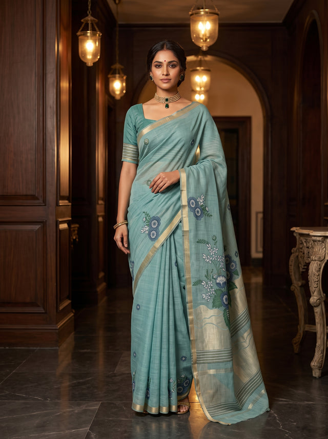 MIMOSA Sapphire Saree Saree — front view on mannequin