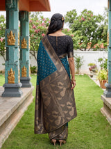 MIMOSA Blue Mysore Silk Crepe Saree — Pallu and body detail