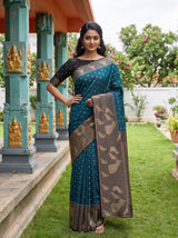 MIMOSA Blue Mysore Silk Crepe Saree — pose 4 styling detail