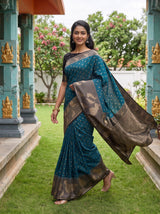 MIMOSA Blue Mysore Silk Crepe Saree — pose 6 styling detail