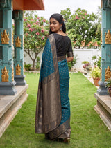 MIMOSA Blue Mysore Silk Crepe Saree — pose 7 styling detail