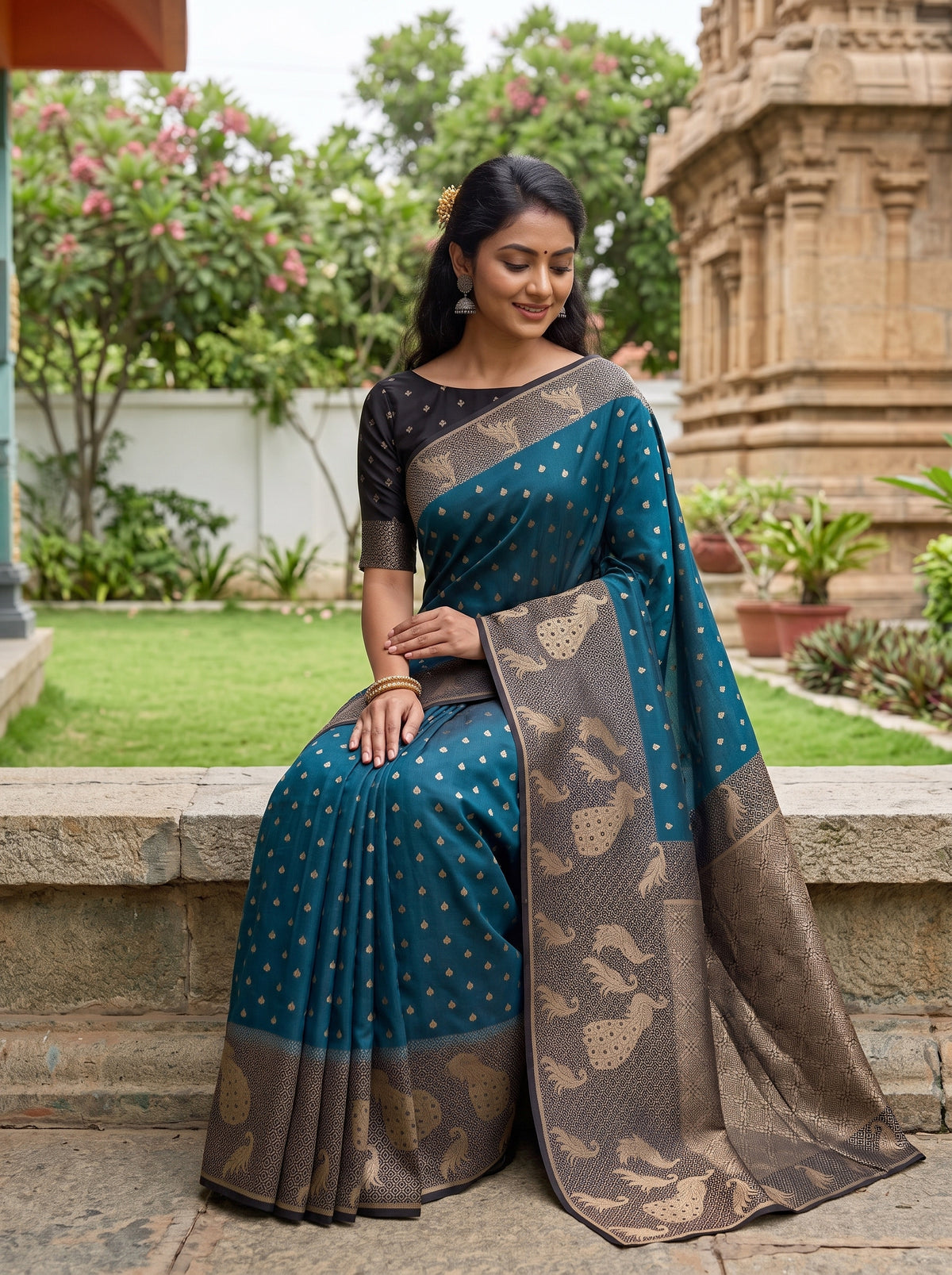 MIMOSA Blue Mysore Silk Crepe Saree — pose 8 styling detail