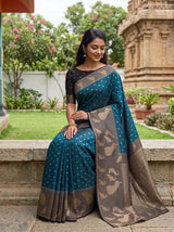 MIMOSA Blue Mysore Silk Crepe Saree — pose 8 styling detail