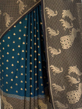 MIMOSA Blue Mysore Silk Crepe Saree — fleets shot full lifestyle