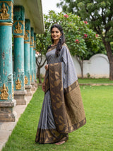 MIMOSA Grey Mysore Silk Crepe Saree — pose 9 styling detail