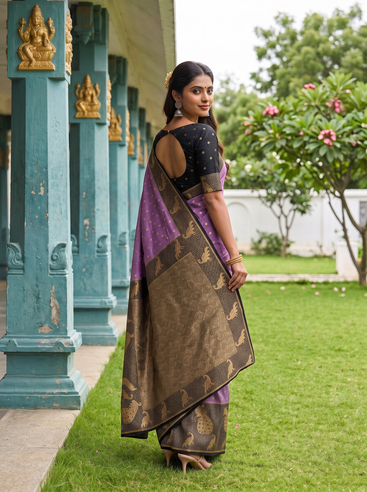MIMOSA Lavender Mysore Silk Crepe Saree — pose 7 styling detail