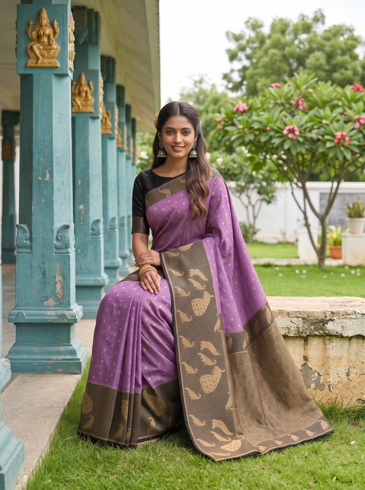MIMOSA Lavender Mysore Silk Crepe Saree — pose 8 styling detail