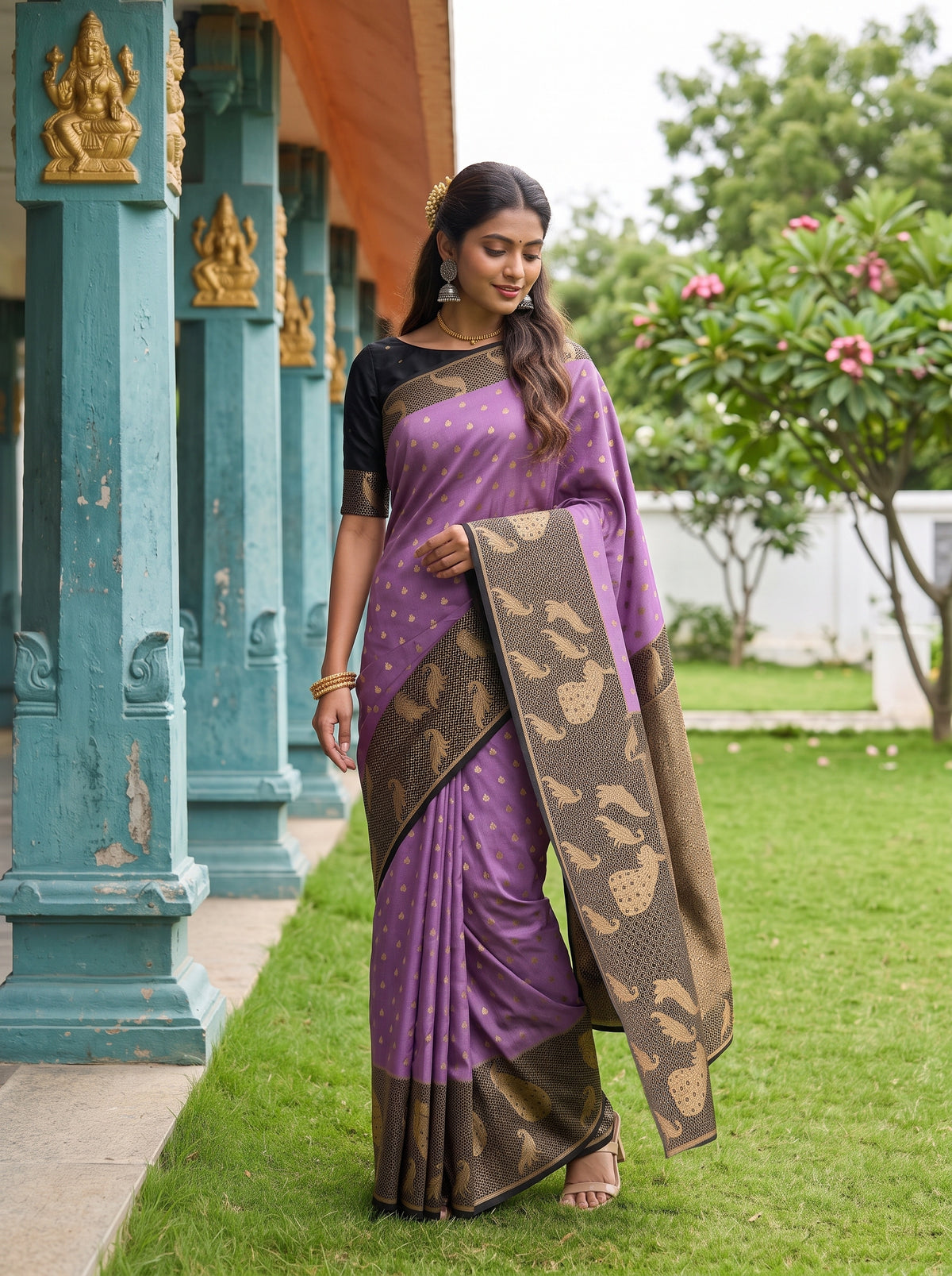 MIMOSA Lavender Mysore Silk Crepe Saree — pose 9 styling detail