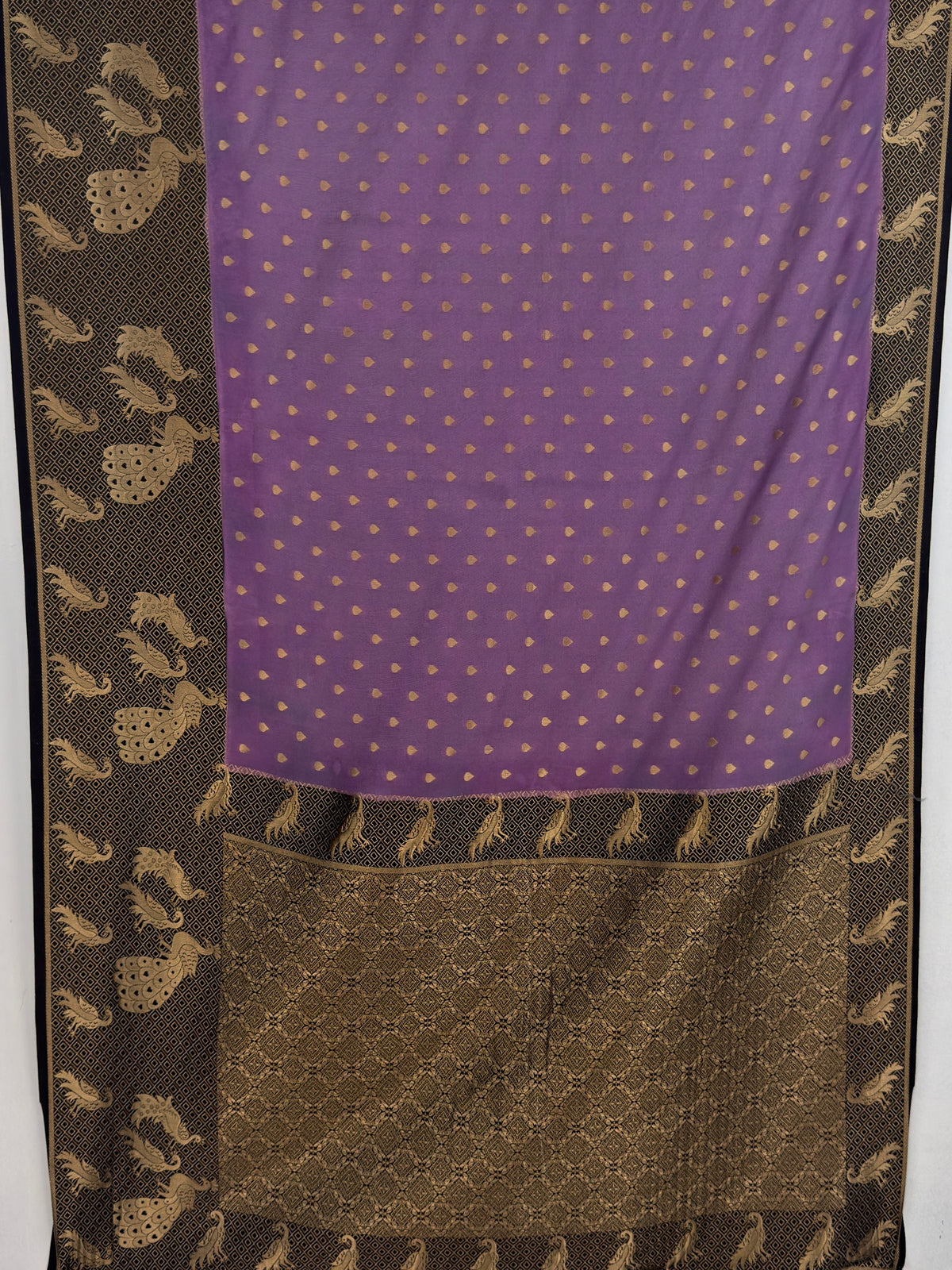 MIMOSA Lavender Mysore Silk Crepe Saree — pallu and zari work detail
