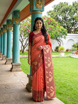 MIMOSA Peach Mysore Silk Crepe Saree — Model wearing saree