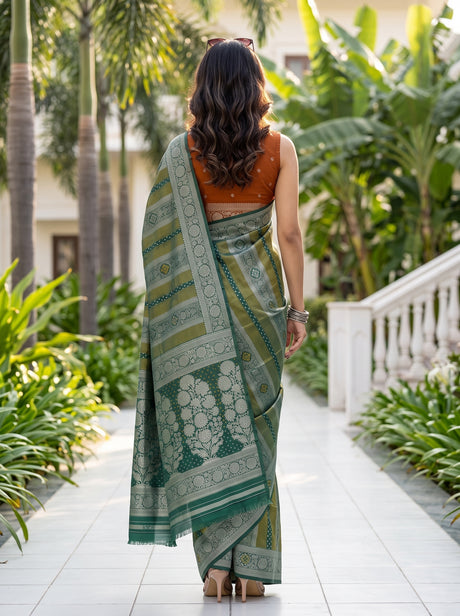 MIMOSA Bottle Green Saree Saree — pose 2 styling detail